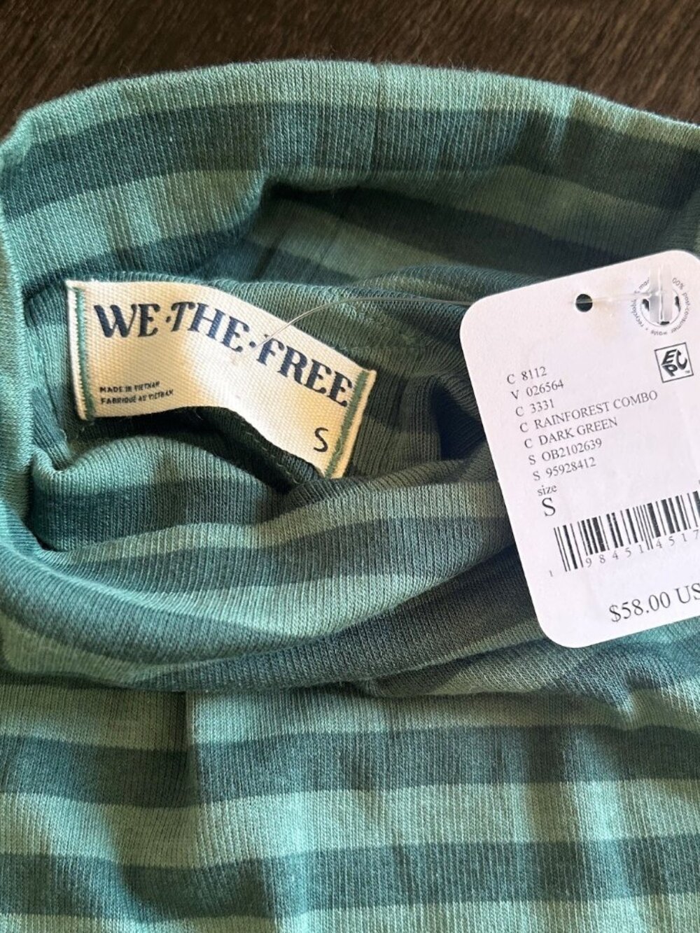 FREE PEOPLE We The Free Good Good Stripe Mock Neck Top Teal Rainforest Sz S NWT - Picture 4 of 6